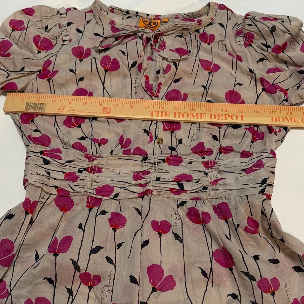 Tory Burch Pink Poppy and Cream Blouse Cotton size 6 never worn